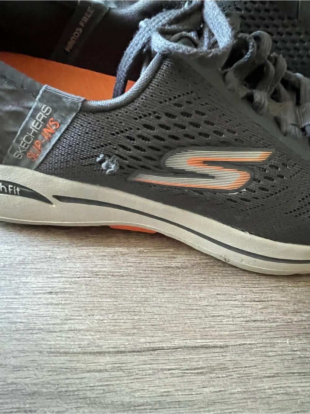 Skechers Slip-Ins GOWALK Arch Fit Idyllic Charcoal and Orange 216116 Size 9 FLAW